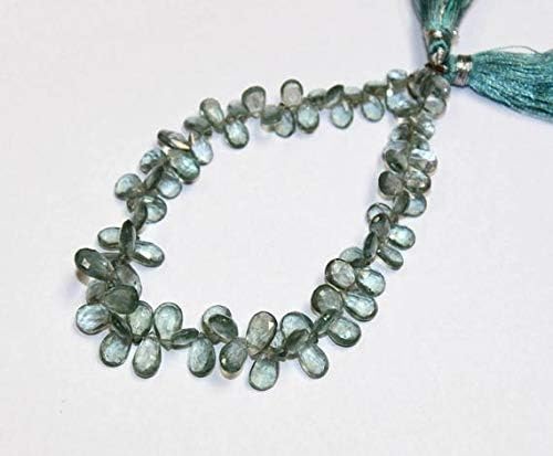 13 inch natural beads strand of 6x4-10x5mm faceted pear moss aquamarine gemstone briolletes beads for DIY jewelry - necklace, bracelet, earring, ring.