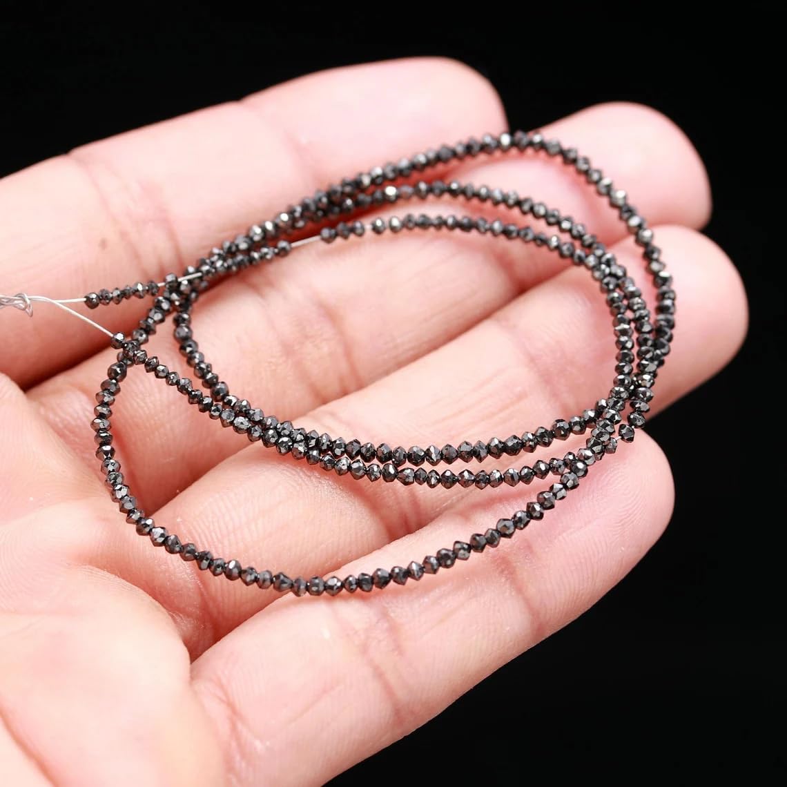 Indian Gem Store AAA+ Quality Natural Black Diamond Faceted Rondelle Beads – 2-2.4mm, 38 cm Length| Crafting Black Beads for Jewellery