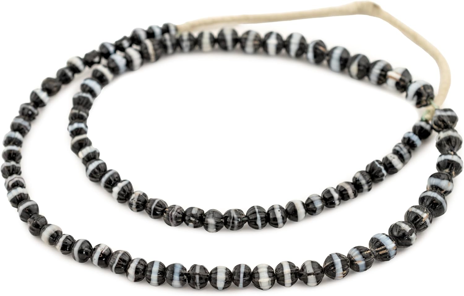 The Bead Chest White Stripe Dogtooth Venetian Beads: Unique Glass Trade Beads, Full Strand