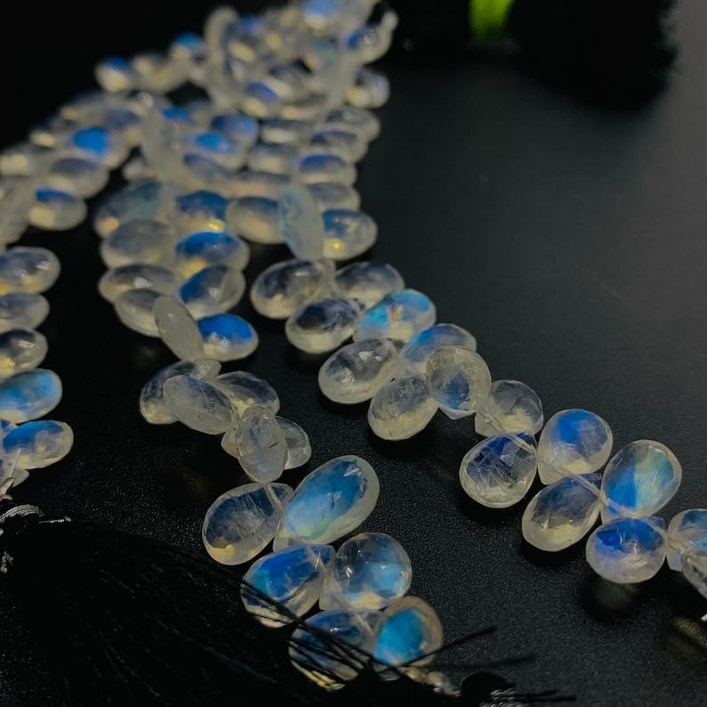 Natural Rainbow Moonstone pear Faceted Beads 8.2X6 10.5X7.5 mm 7 inch Long String Jewelry Making Gemstone Beads for Necklace Bracelet