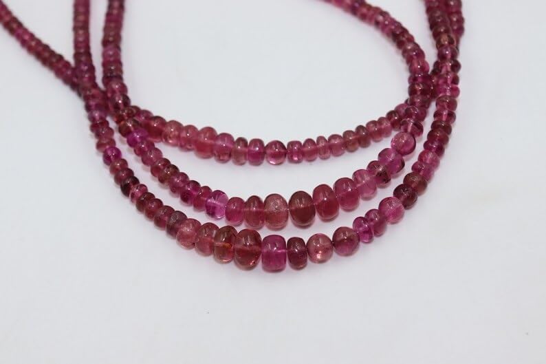 AAA+ Pink Tourmaline Smooth Rondelle Beads 4-6MM Pink Tourmaline Gemstone Plain Rondelle Beads Strand for Jewelry Making