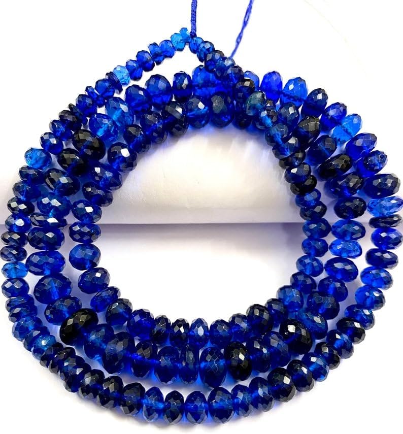 Natural Blue Corundum roundelle facated Beads 6-9 MM 28 inch Long String Jewelry Making Gemstone Beads for Necklace Bracelet