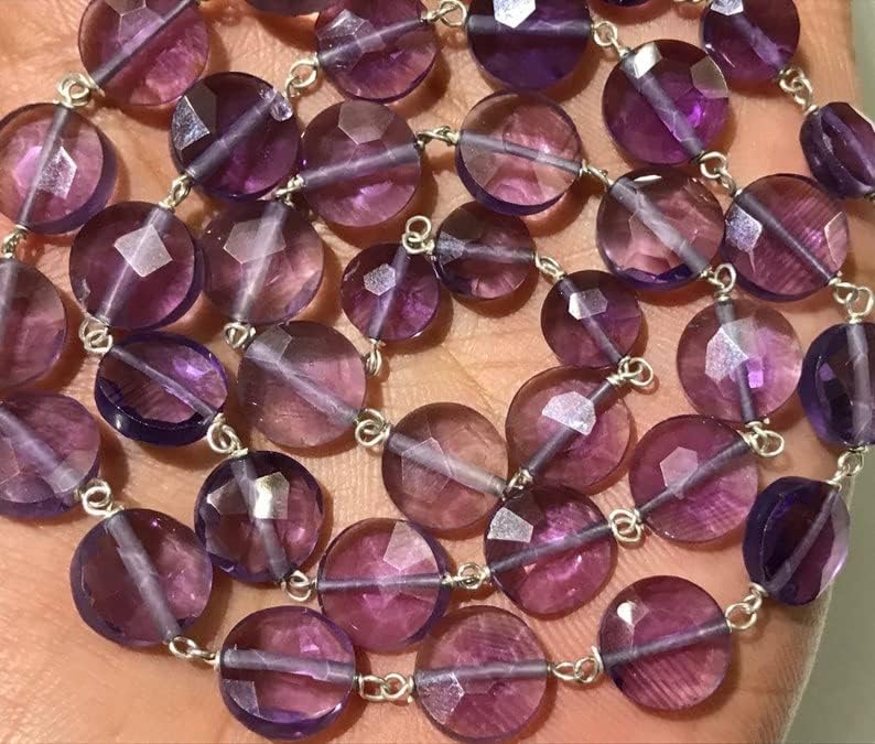 Natural Amethyst Coin Faceted Beads 10MM 20 inch Long String Jewelry Making Gemstone Beads for Necklace Bracelet