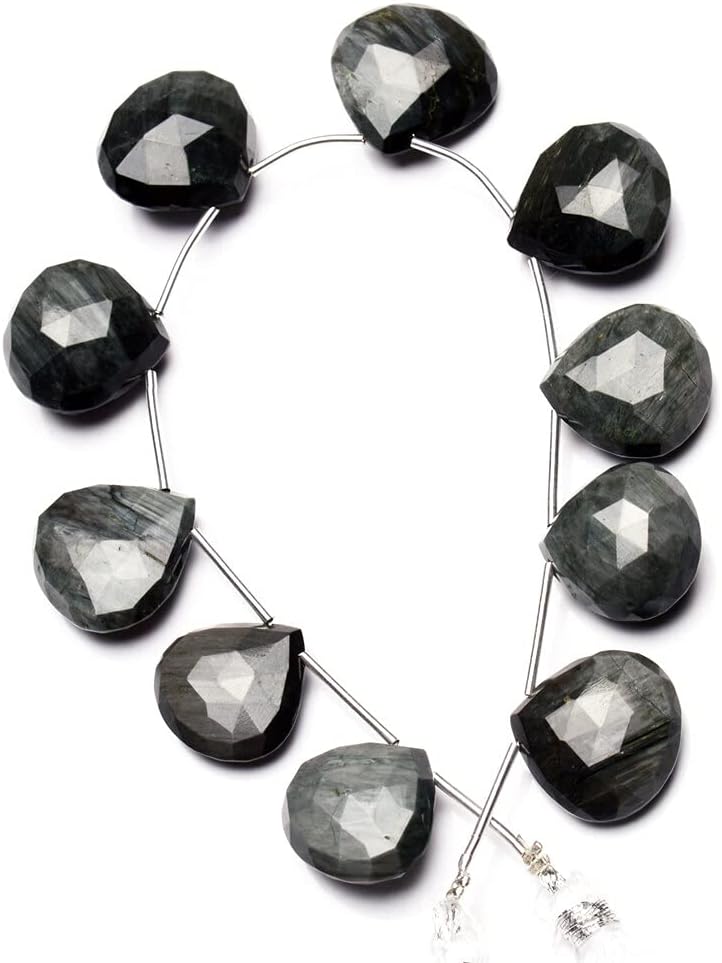 8 inch Strand of Natural Chrysoberyl Cats Eye 15-16 mm Heart Faceted briolette Beads for DIY Jewelry Making. |BRIO_02180