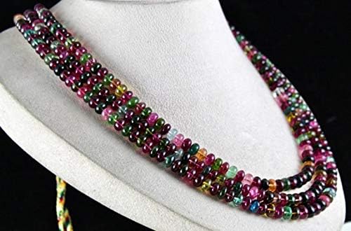 3 Line Natural Multi Color Tourmaline RONDELLE Beads Necklace 19 INCHES 8 MM to 7.5 MM Code-HIGH-46184