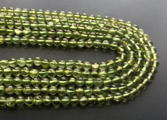 BEADS GEMSTONE 1 Strand Natural Green Perit Plain Round Balls, Green Perit, 3.5mm Beads, 13 Inch Code-HIGH-15631