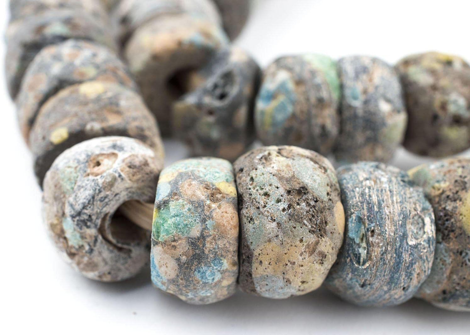 The Bead Chest Antique Black Hebron Kano Beads Natural 18mm West Africa African Cylinder Glass Large Hole 26 Inch Strand Handmade