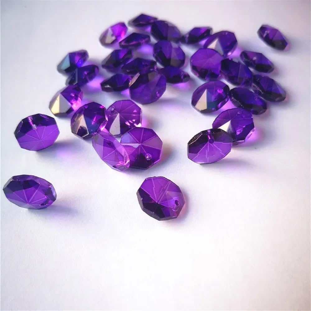 Hanging Crystals Prisms 1000pcs 14mm Dark Purple Crystal Octagon Beads in 1 Hole for Chandelier Parts Decoration Hangings Crystals for Decoration