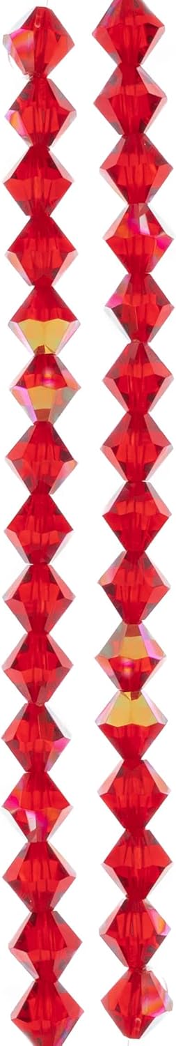 Bead Landing 8mm Preciosa Light Siam AB Glass Crystal Bicone Beads - Faceted Czech Glass Beads for DIY Jewelry Making, 6 Pack