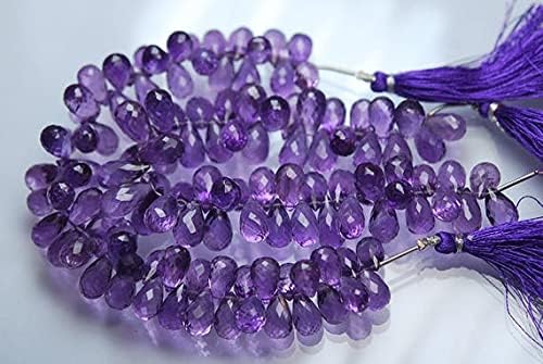 7 inch Strand of Natural Amethyst 10-13mm Drop Faceted briolette Beads for DIY Jewelry Making. |BRIO_00108
