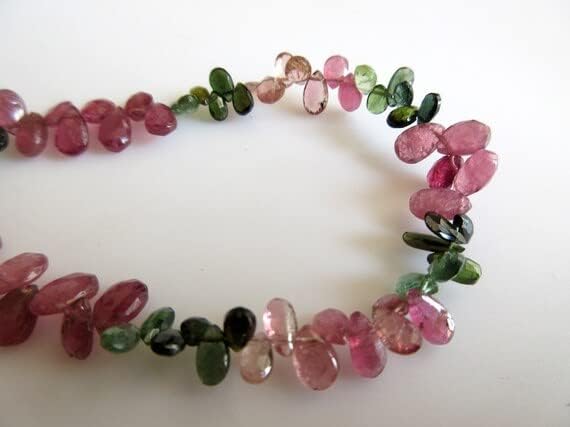 Tourmaline Pear Beads, Faceted Tourmaline, Green Tourmaline Beads, Pink Tourmaline Beads, 4mm to 6mm, 8 Inch Strand