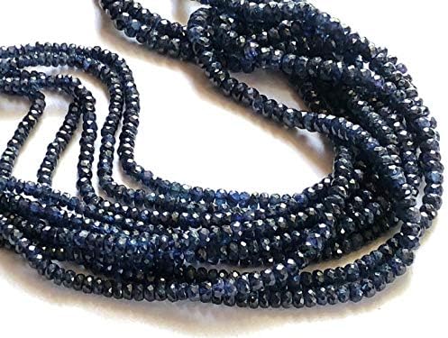 5 Strands Blue Sapphire Faceted Beads, 2.5-4.5mm Natural Burma Sapphire Faceted Rondelles, 16-18 Inches Sapphire Necklace