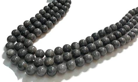 13 inch natural beads strand of 8-9mm smooth round gray quartz gemstone beads for DIY jewelry - necklace, bracelet, earring, ring.