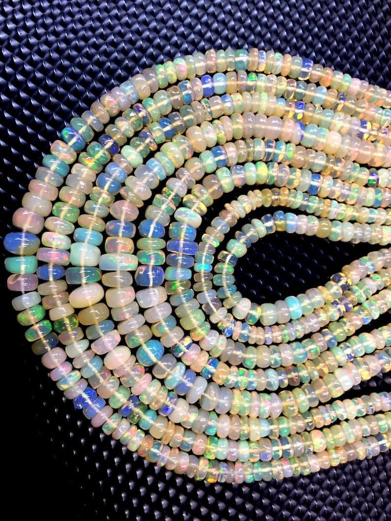 13 inch Strand of Natural gem Ethiopian Opal, 4-5mm rondelle Smooth Beads for DIY Jewelry Making. | Beads_03849