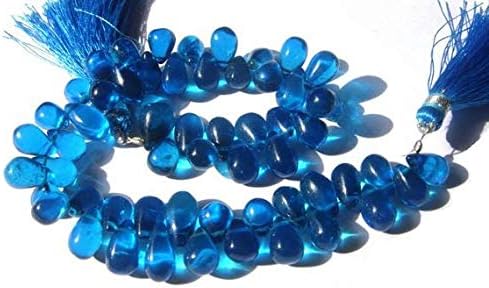 13 inch natural beads strand of 8x6-9x7mm smooth drop blue mystic quartz gemstone briolletes beads for DIY jewelry - necklace, bracelet, earring, ring.