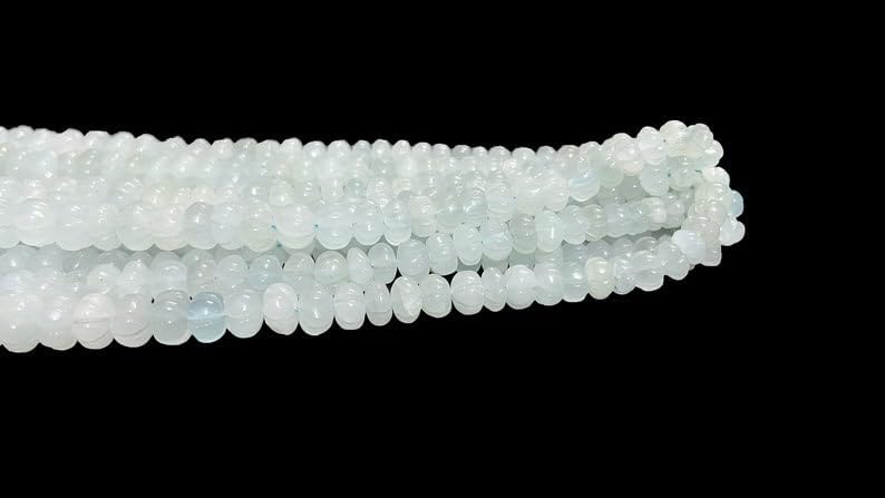 Natural Aquamarine Melon Smooth Beads 6-10MM 16 inches Long String Jewelry Making Gemstone Beads for Necklace Bracelet