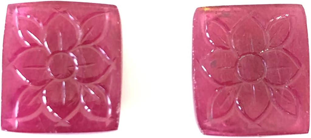 62.82 Ct Pair Ruby Flower Design Hand Carved Cushion Shape Size 19x17x7 mm Loose Gemstone For Making Ruby Earring Jewelry