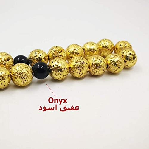 Man's Tasbih Natural Lava Gilded Natural Stone Rosary Muslim 33 66 99 Rosary (Length : 12mm, Metal Color : 99 Beads)
