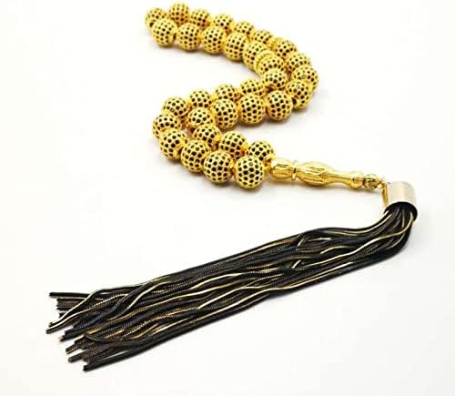 Golden Tasbih 33 Copper Beads Inlaid with Zircon Eid al-Adha Gift Bracelet Misbaha, Muslim Rosary, Islamic Fashion Rosary (Length : 10mm, Metal Color : 33 Beads)