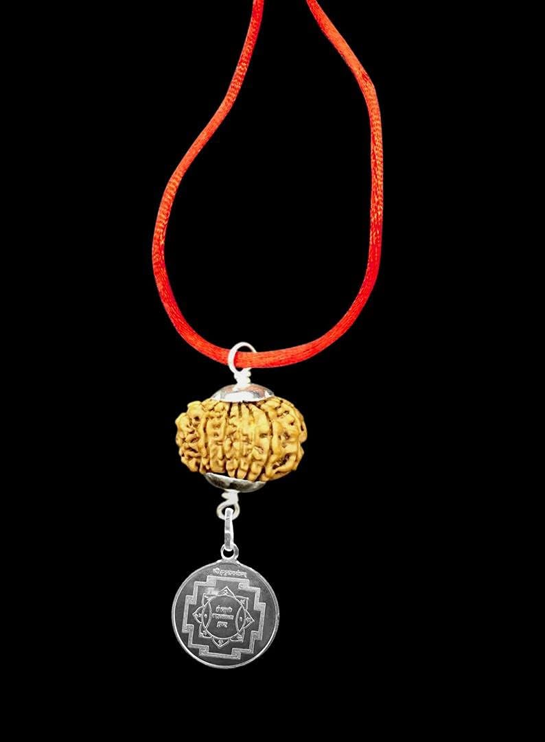 Lord Hanuman Kavach / Hanuman Pendant 14 Mukhi Rudraksha from Nepal 28mm-29mm IGL Lab Certified with Pure Silver Yantra