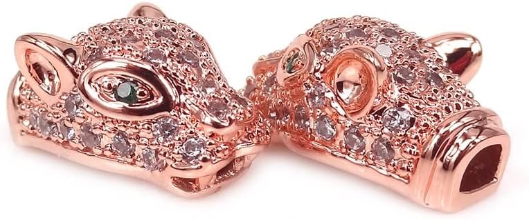 Davitu Silver Gold Color Green Eye Leopard Head Bead,Micro Pave White cz Cubic Zircon Leopard Head Bead for Bracelet Making Spacer Bead - (Color: Black)