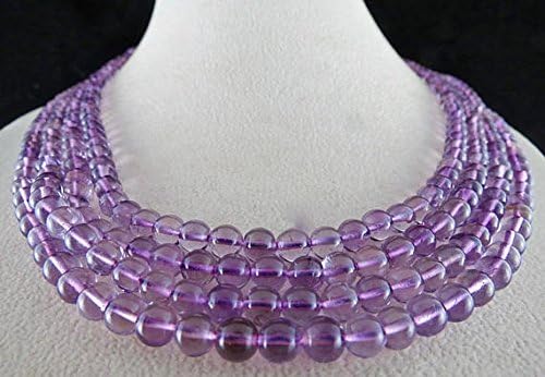 6.5 mm 4 line natural amethyst round beads necklace 18 inche