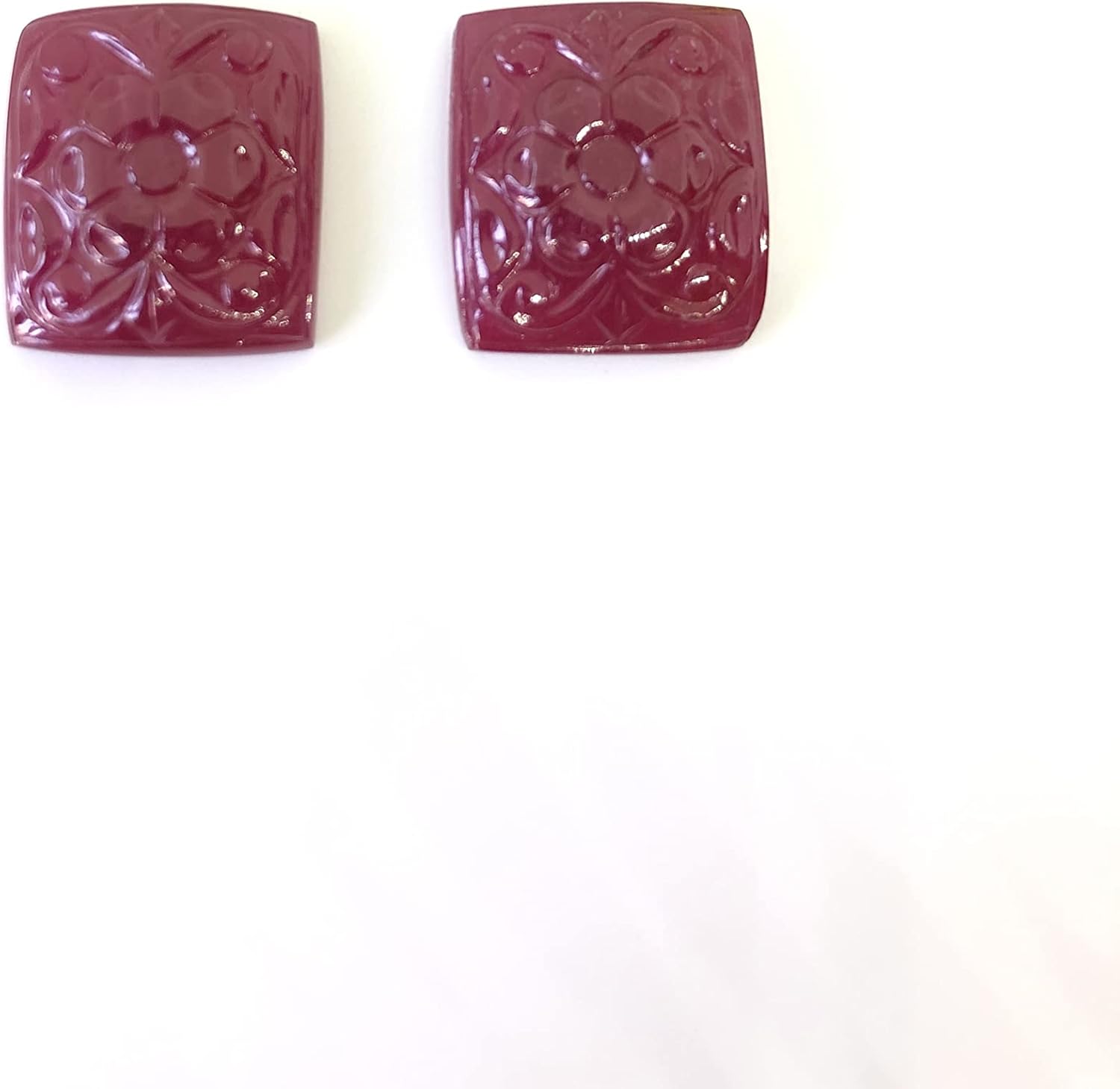 62.82 Ct Pair Ruby Flower Design Hand Carved Cushion Shape Size 19x17x7 mm Loose Gemstone For Making Ruby Earring Jewelry