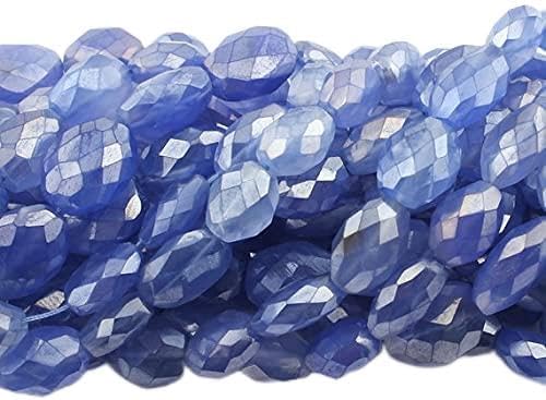 BEADS GEMSTONE 14 Strand Natural Blue Chalceny Silver Coated Faceted Oval Briolettes 13mm-20mm 15 Beads 8 Inch Code-HIGH-13889