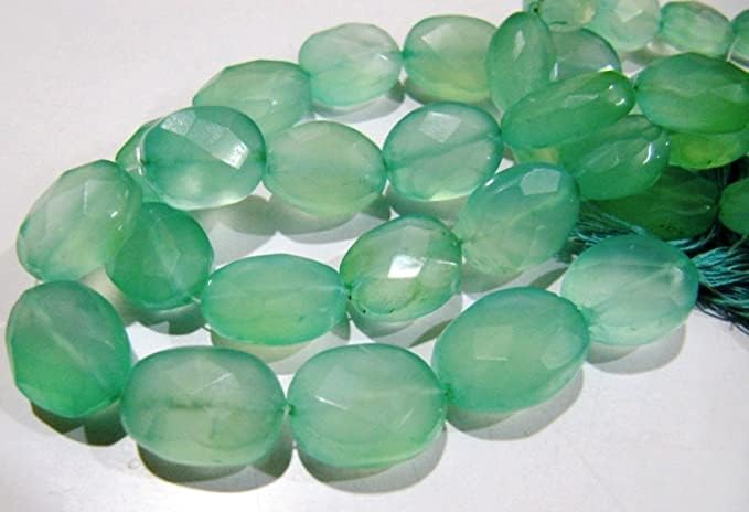 Hanumat Gems Lot of 10 Strands AAA Quality Natural Aqua Chalcedony Briolette Beads/Approximately 9x12 to 10x14 mm Oval Faceted Chalcedony Beads/Strands 8 inches Long Strand