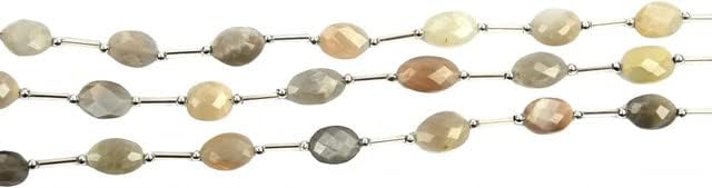 Gray Moonstone Faceted Oval 8 inch Bead Strand 11X8-16X9 MM & 42 Carats Natural Semi Precious Gemstone Birthstone Jewelry Making Necklace CHIK-STNRD-25457