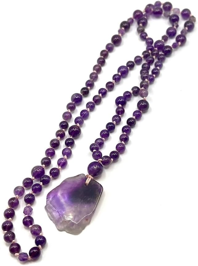 Natural purple crystal AMETHYST 6mm 108 Mala Beads, Spiritual, Meditation Beads, Reiki, Japa Mala, Buddhist Prayer Beads, Yoga Bracelet, healing beads LKMALA-RRGU-2353, 34 inch