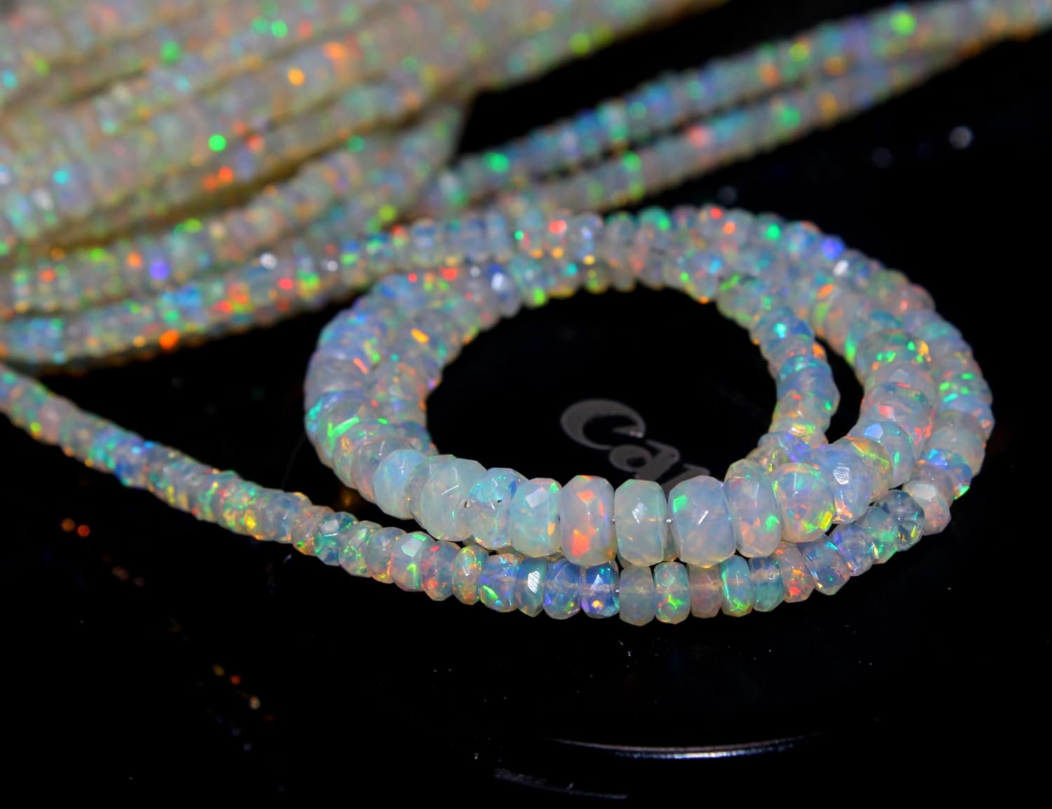 Natural Ethiopian Opal Rondelle Beads, Faceted Cut, Rainbow Fire, 4-5mm, 16 Inch Strand