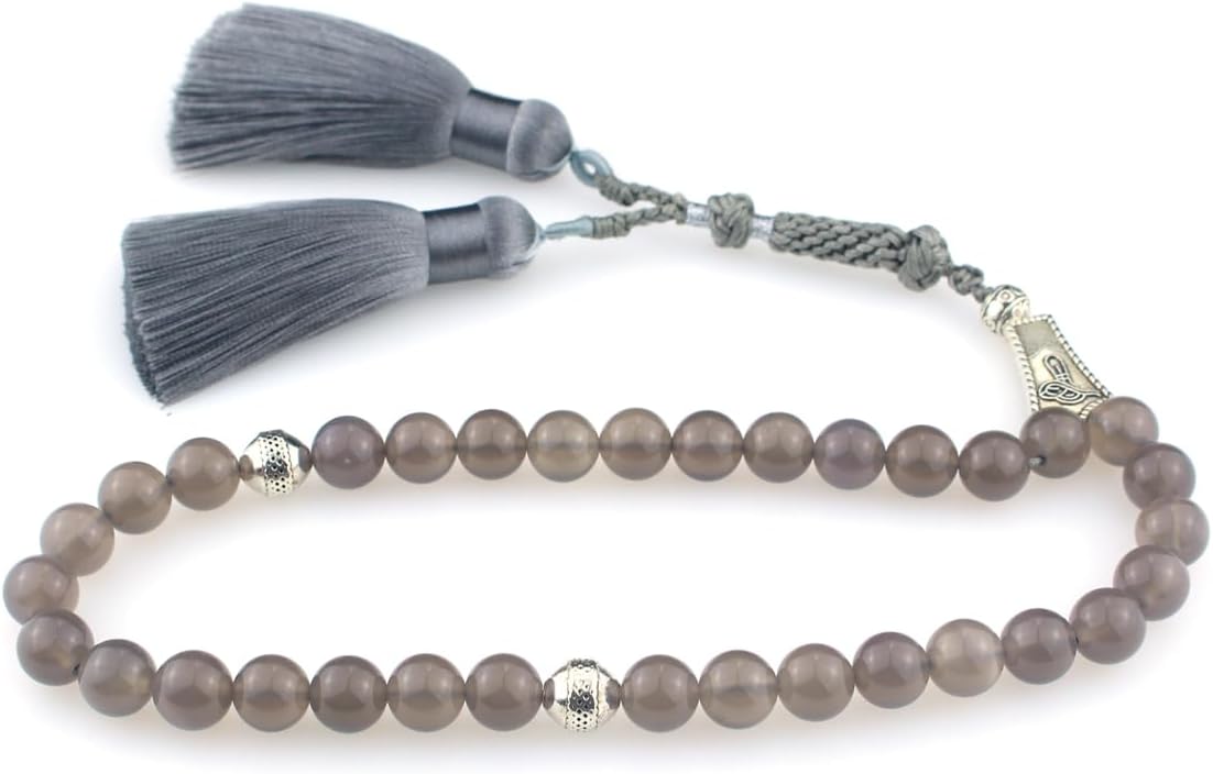 Muslims Islamic Dhikr Tasbeeh Tasbih Prayer Beads, 33 Crystal Smoky Quartz Beads with Tassel
