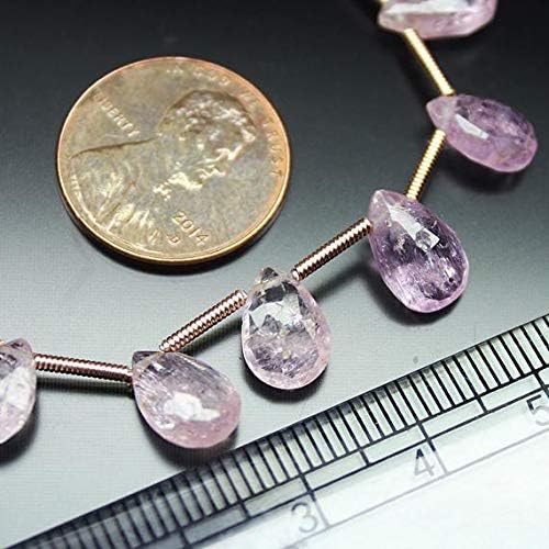 Pink Morganite Faceted Pear Drop Gemstone Craft Loose Beads Strand 8 Inch Long 9mm 10mm Code-HIGH-1624