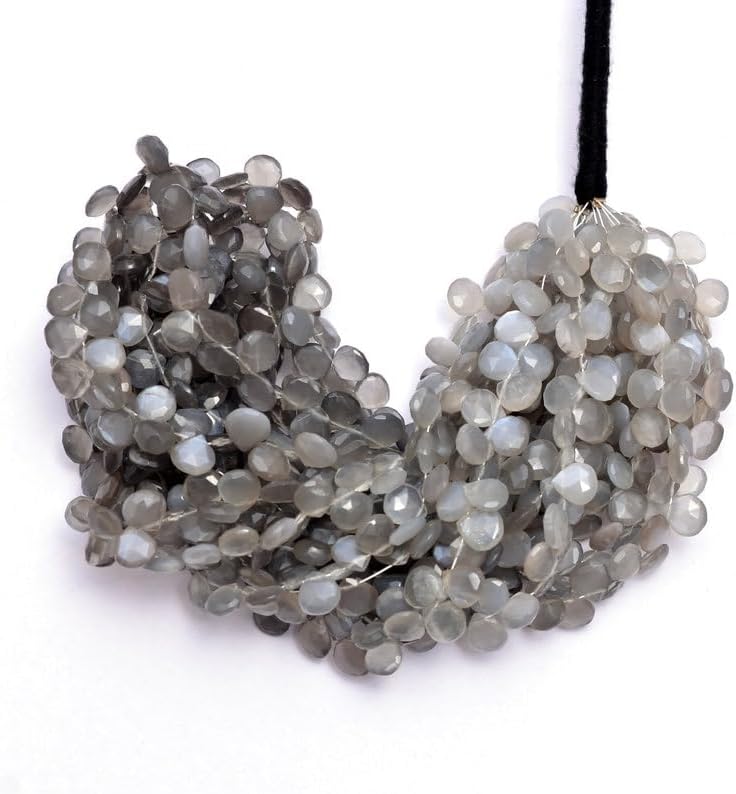 7 inch Strand of Natural Gray Moonstone 8-9mm Heart Faceted briolette Beads for DIY Jewelry Making. |BRIO_03573