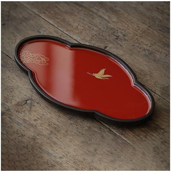 Tray Solid Wood Tray Chinese Style Small Tea Tray Dry Tea Fenghong Palace Festive Imitation Lacquer Pot Serving Trays(E)