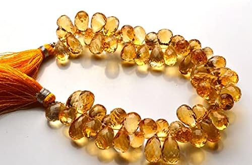 1 Strand Natural 7.5 inch Super Rare AAA Golden Citrin Faceted Drop Shape Beads Briolettes Size 10 to 12 MM