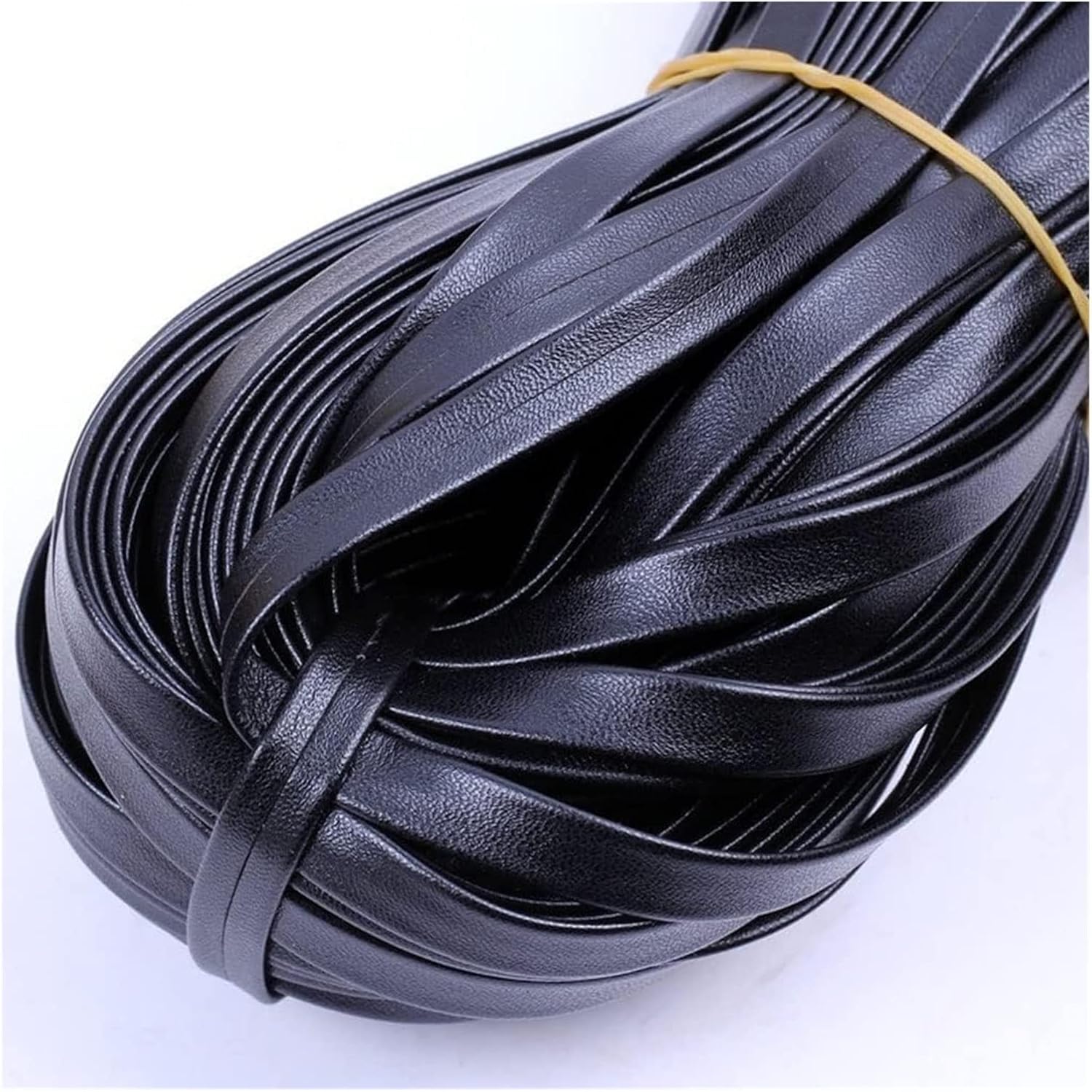 RANARA Fold Braided Leather Cord,5 Meters 3-50mm Black Flat Genuine PU Leather Cord Rope Strap Bracelet Necklace for DIY Jewelry Making Accessories (Size : 7mm) (Size : 50mm)