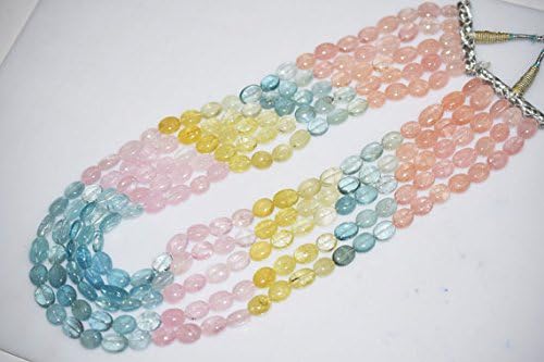 Natural Multi Aquamarine smooth Oval beads Necklace 8x10 to 9x13 mm,5 line Aquamarine oval beads 22 inch Necklace