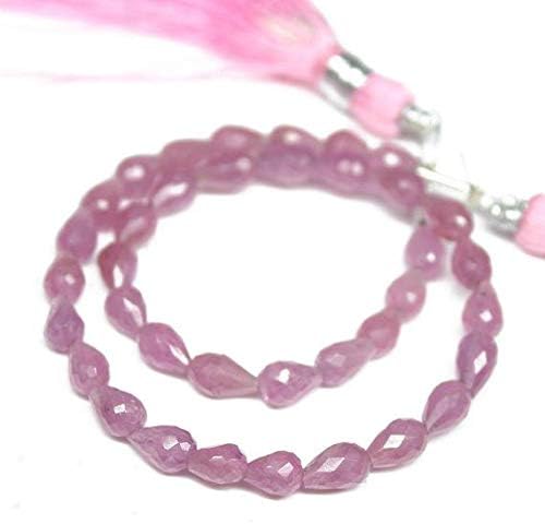 Natural Pink Sapphire Faceted Tear Drop Briolette Gemstone Loose Craft Beads Strand 8 Inch Long 4mm 6.5mm Code-HIGH-1090