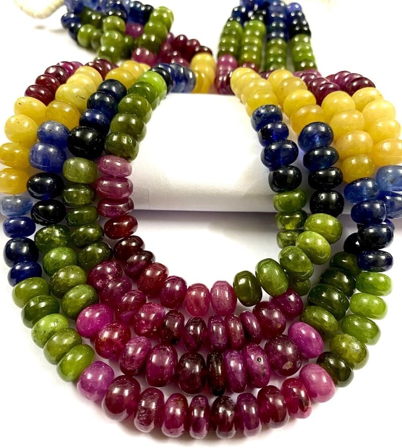 Natural Multi Sapphire roundelle Smooth Beads 7-9 MM 16 inch Long String Jewelry Making Gemstone Beads for Necklace Bracelet