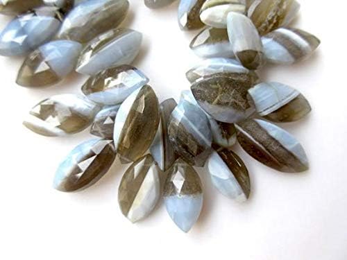 Natural Blue Grey Bi Color Opal Faceted Marquise Shaped Briolette Beads, 16mm to 22mm 4.25 Inch Long Strand. Code-HIGH-48182
