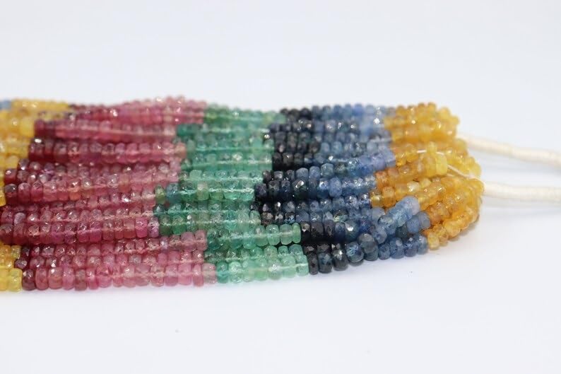 Multi Precious Faceted Rondelle Beads 4.5-5 mm Multi Rainbow Beads Multi Sapphire Beads Rainbow Sapphire Beads