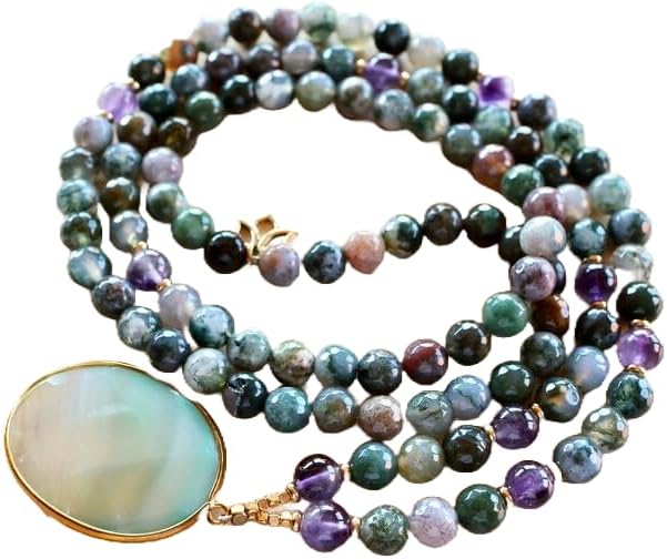 Natural Indian Agate Mala with Amethyst 8mm 108 Mala Beads, Spiritual, Meditation Beads, Reiki, Japa Mala, Buddhist Prayer Beads, Yoga Bracelet, healing beads LKMALA-RRGU-2920