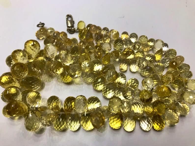 Natural Lemon Quartz Family Teardrop Faceted Beads 6-9 MM 18 inch Long String Jewelry Making Gemstone Beads for Necklace Bracelet