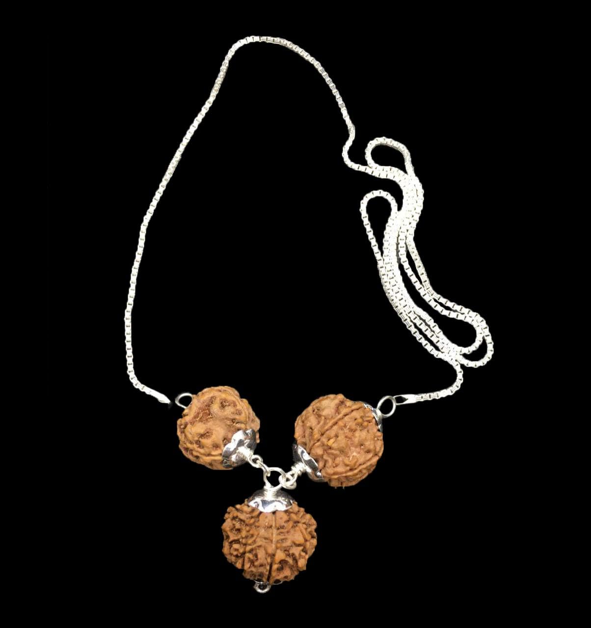 Rudraksha Combination for Creativity 4,6,8 Mukhi Nepal in Silver Chain IGL Lab Certified Original Genuine Beads (Small)