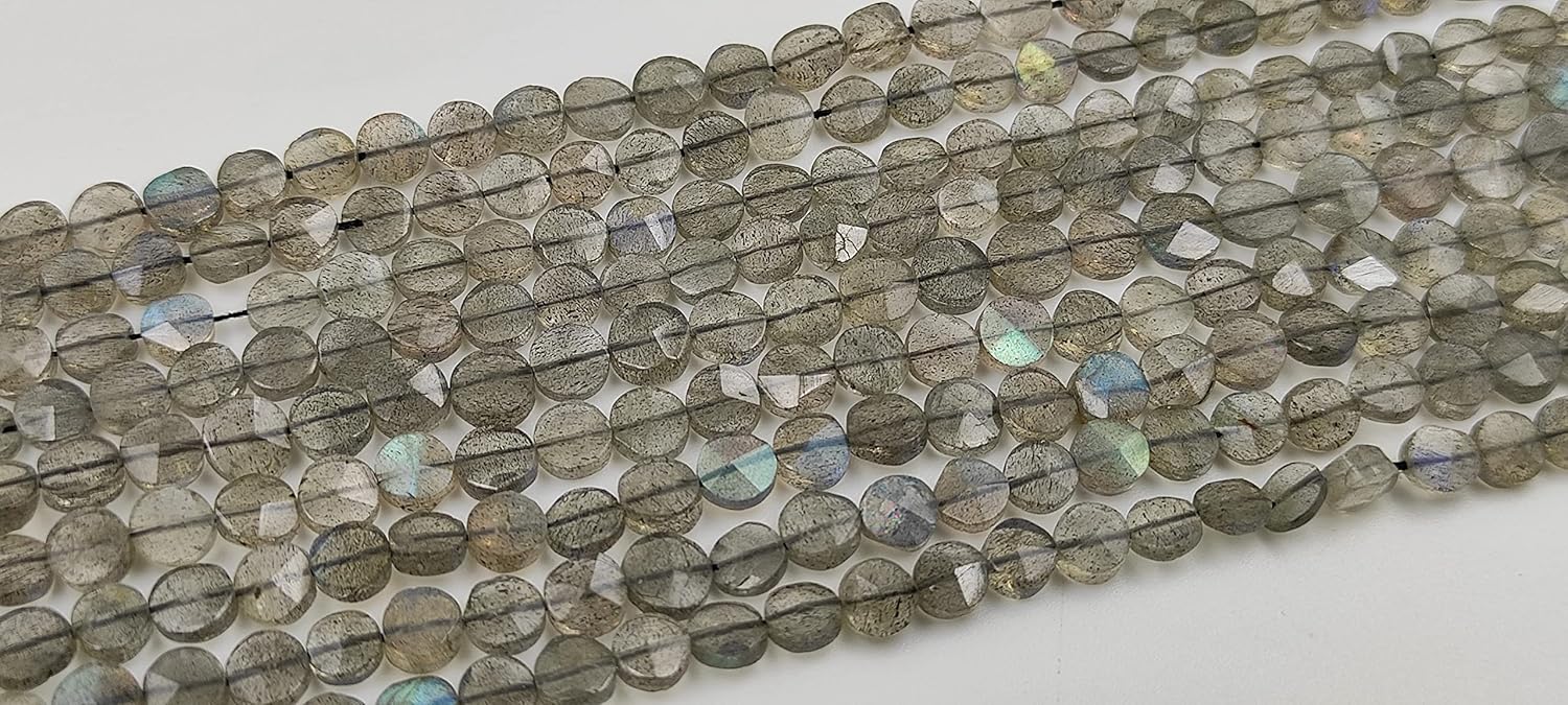 Hanumat Gems Lot of 10 Strands Natural Black Labradorite Faceted Coin Shape Gemstone Beads,Labradorite Coin Beads,Labradorite Faceted Beads,4-5 MM Coin Beads,13 Inches Strand.