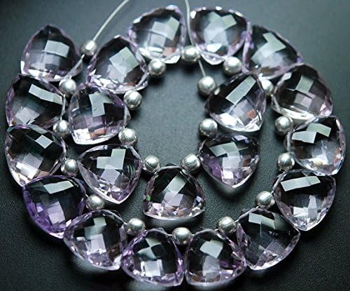 3 matched pairs, natural pink amethyst faceted trillion shape briolettes,14mm long