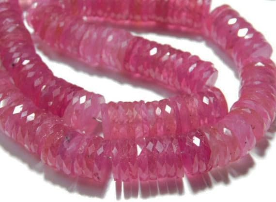 BEADS GEMSTONE 432 carat-AAA SUPERB Ruby Micro Cut LARGE Micro Cut wheel Rondelles- 16 Inch Long Strand -Stones measure- 8-9mm Code-HIGH-7597