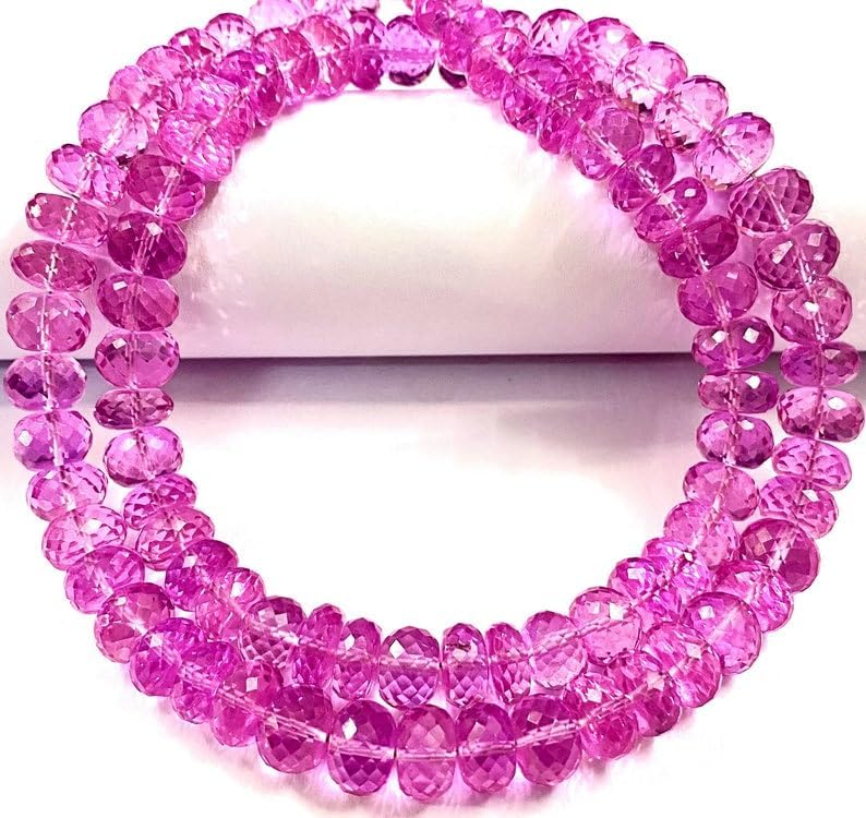 Natural Pink Sapphire roundelle facated Beads 9-10 MM 21 inch Long String Jewelry Making Gemstone Beads for Necklace Bracelet